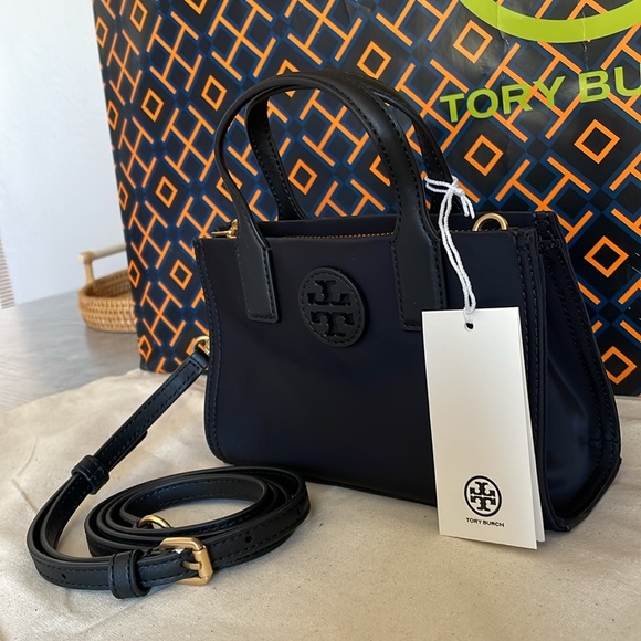 NWT , tory burch ella nylon mini tote crossbody in black 146437 - Picture 4 of 14